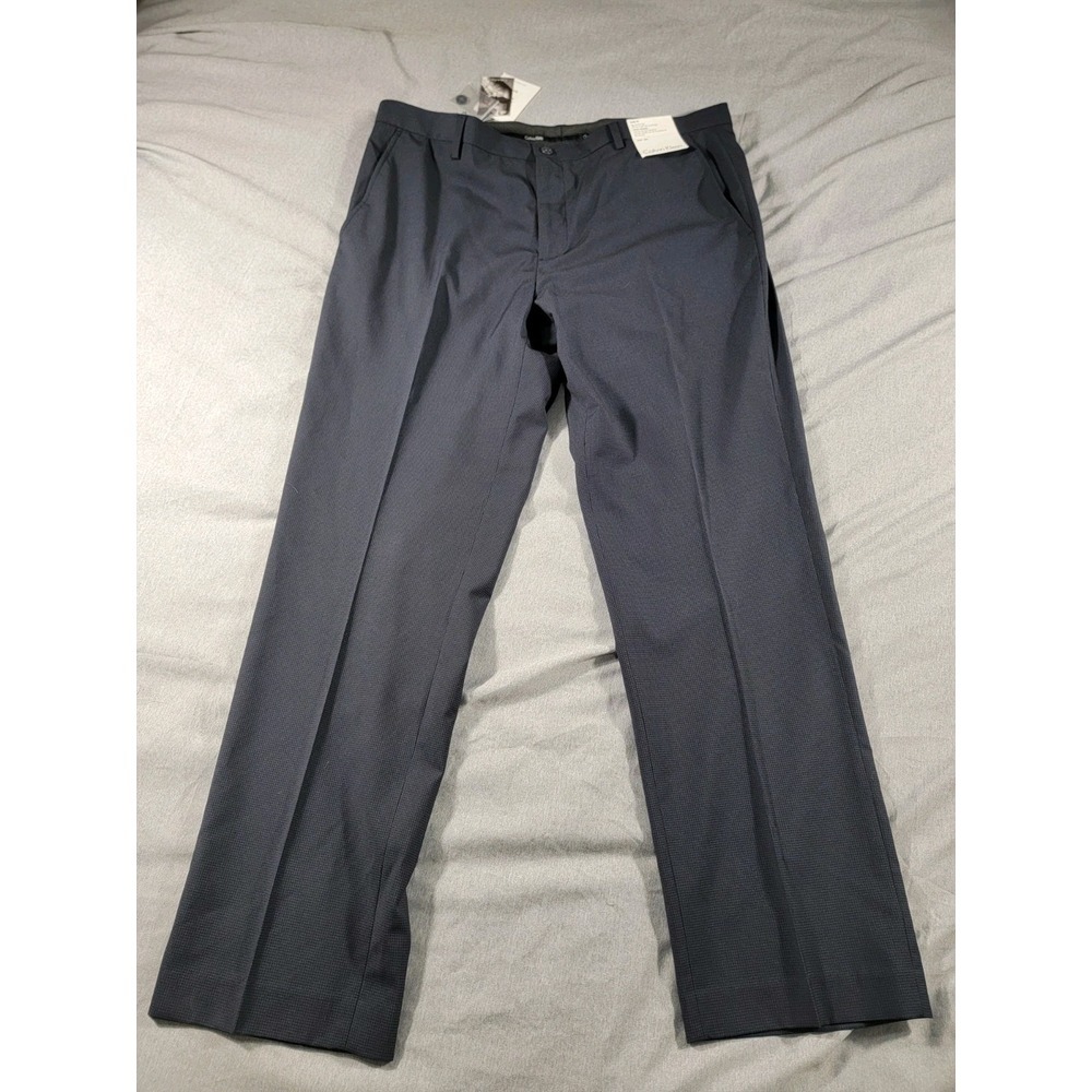 Calvin Klein Pants Body Fit Black Blue Micro Check Flat‎ Front Mens 36x30 NEW